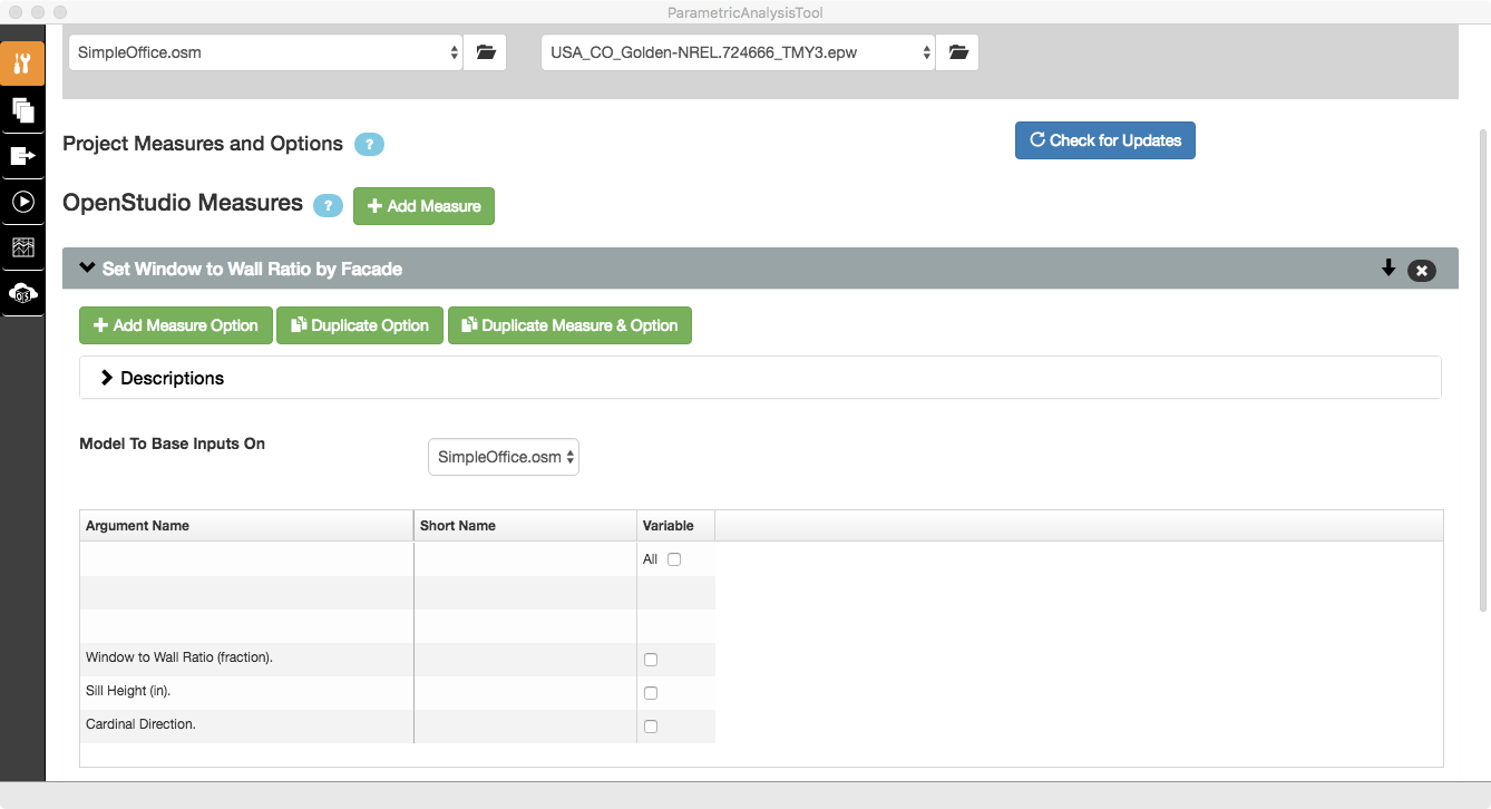 Measures Tab With Measure Options