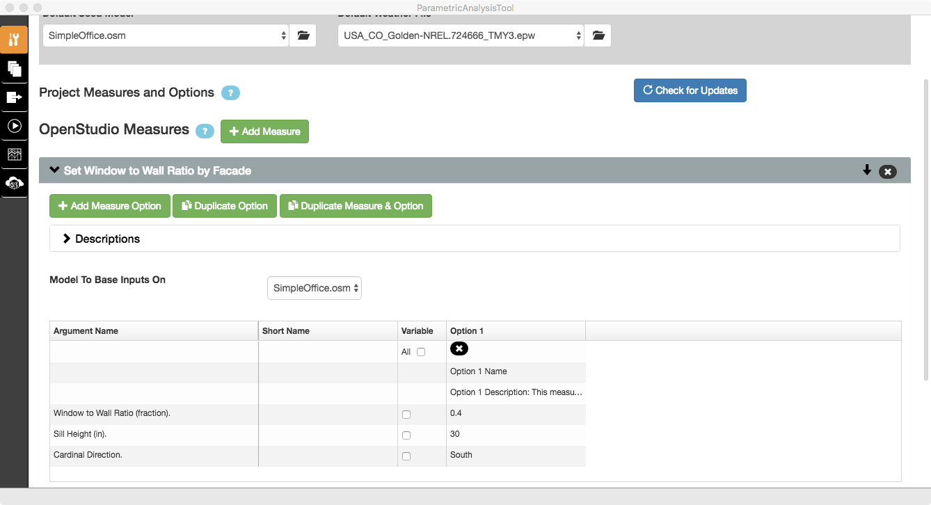 Measures Tab With Measure Options