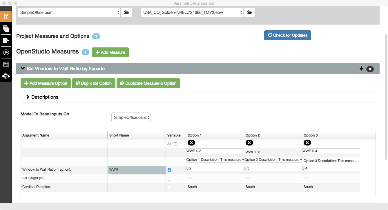 Measures Tab With Measure Options