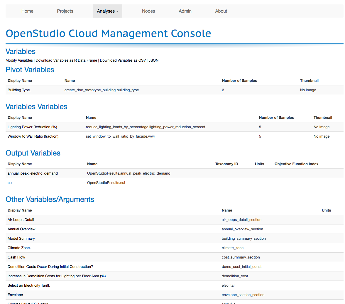 OpenStudio Server Variables Summary